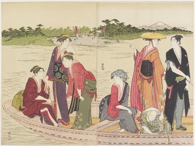 Veerboot op de Rokugo-rivier, 1784 door Torii Kiyonaga